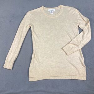 Magaschoni Women Cream Cashmere Blend Sweater, long sleeves, split hem, size XS